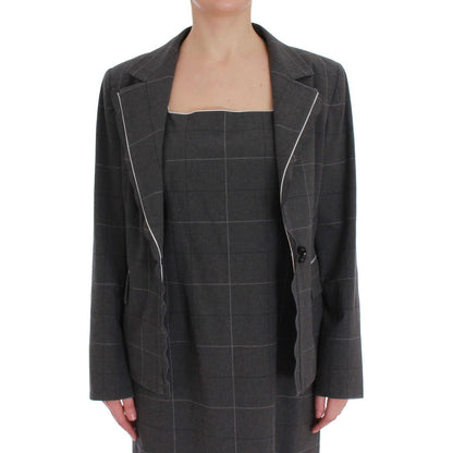 BENCIVENGA Gray Checkered Cotton Blazer Dress Set Suit 1728,20% Viscose,67345645728,BENCIVENGA,Clothing,Gray,IT50 | XXL,Material: 80% Cotton,New with tags,Suits & Blazers - Clothing,Suits & Blazers - Women - Clothing,Two-Piece Suits - Suits & Blazers - Cl