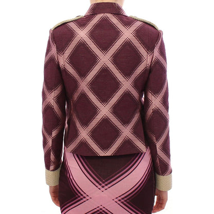 House of Holland Check Trench Coat Blazer Purple Jacket