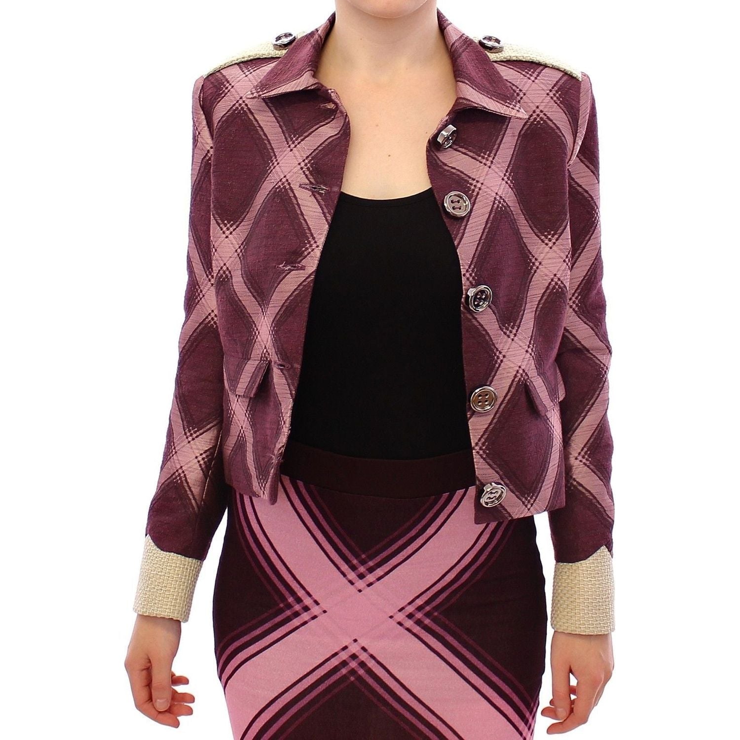 House of Holland Check Trench Coat Blazer Purple Jacket
