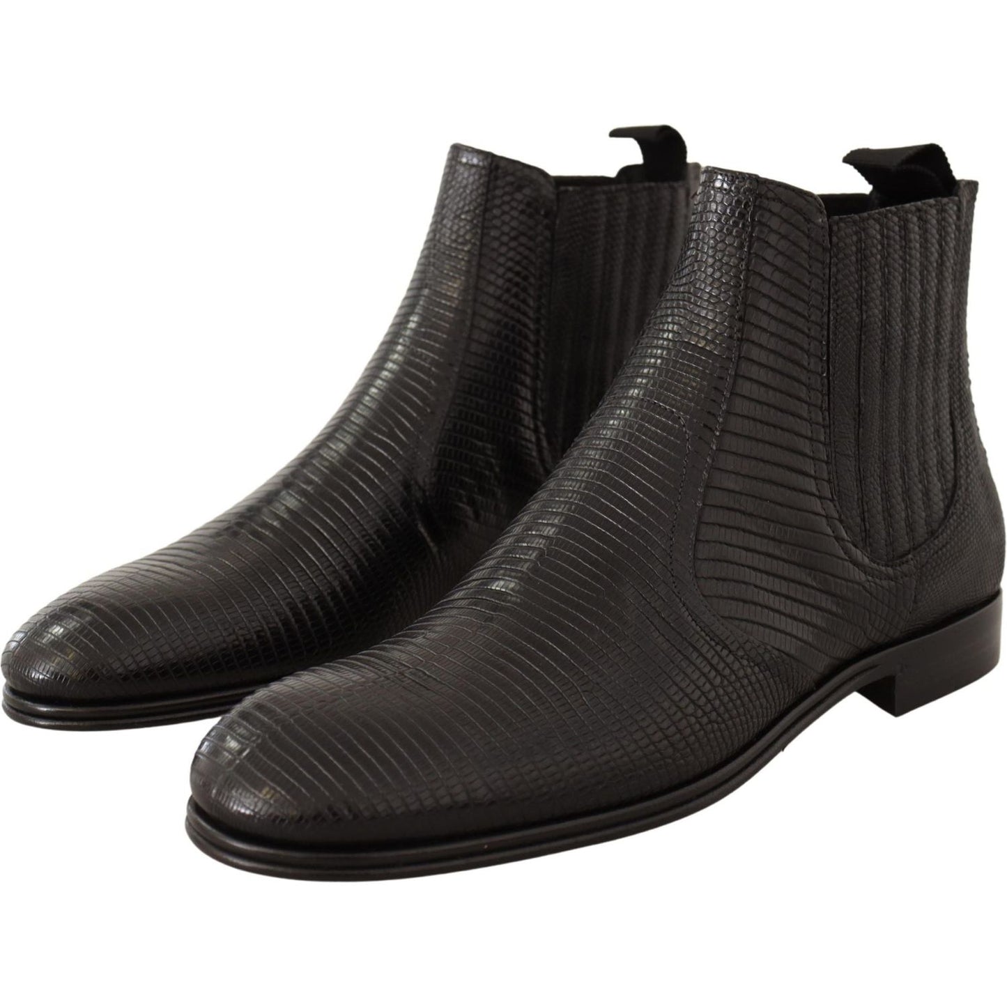 Dolce & Gabbana Elegant Black Leather Lizard Skin Derby Boots MAN BOOTS Dolce & Gabbana