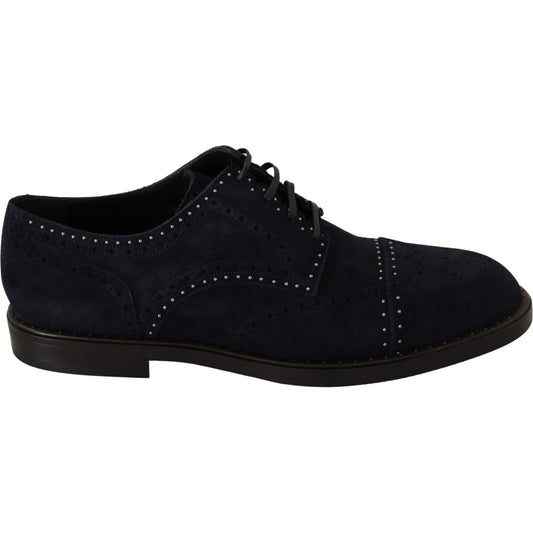 Dolce & Gabbana Blue Suede Leather Derby Studded Shoes Dress Shoes