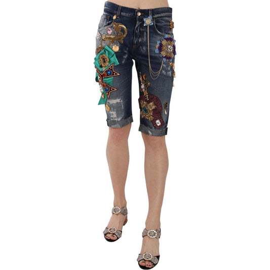 Dolce & Gabbana Elegant Knee-Length Embellished Denim Shorts Dolce & Gabbana