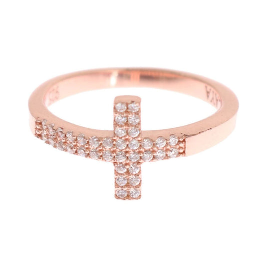 Nialaya Pink Gold 925 Silver Womens Cross CZ Ring