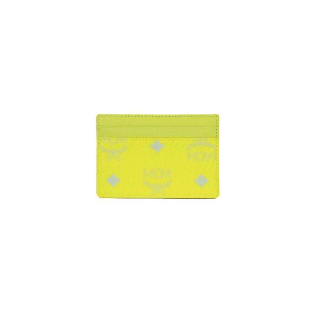 MCM Spectrum Diamond Mini Neon Yellow Visetos Leather Card Case Holder Wallet MCM