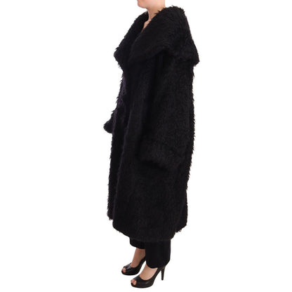 Dolce & Gabbana Black Mohair Fur Cape Trench Coat Jacket