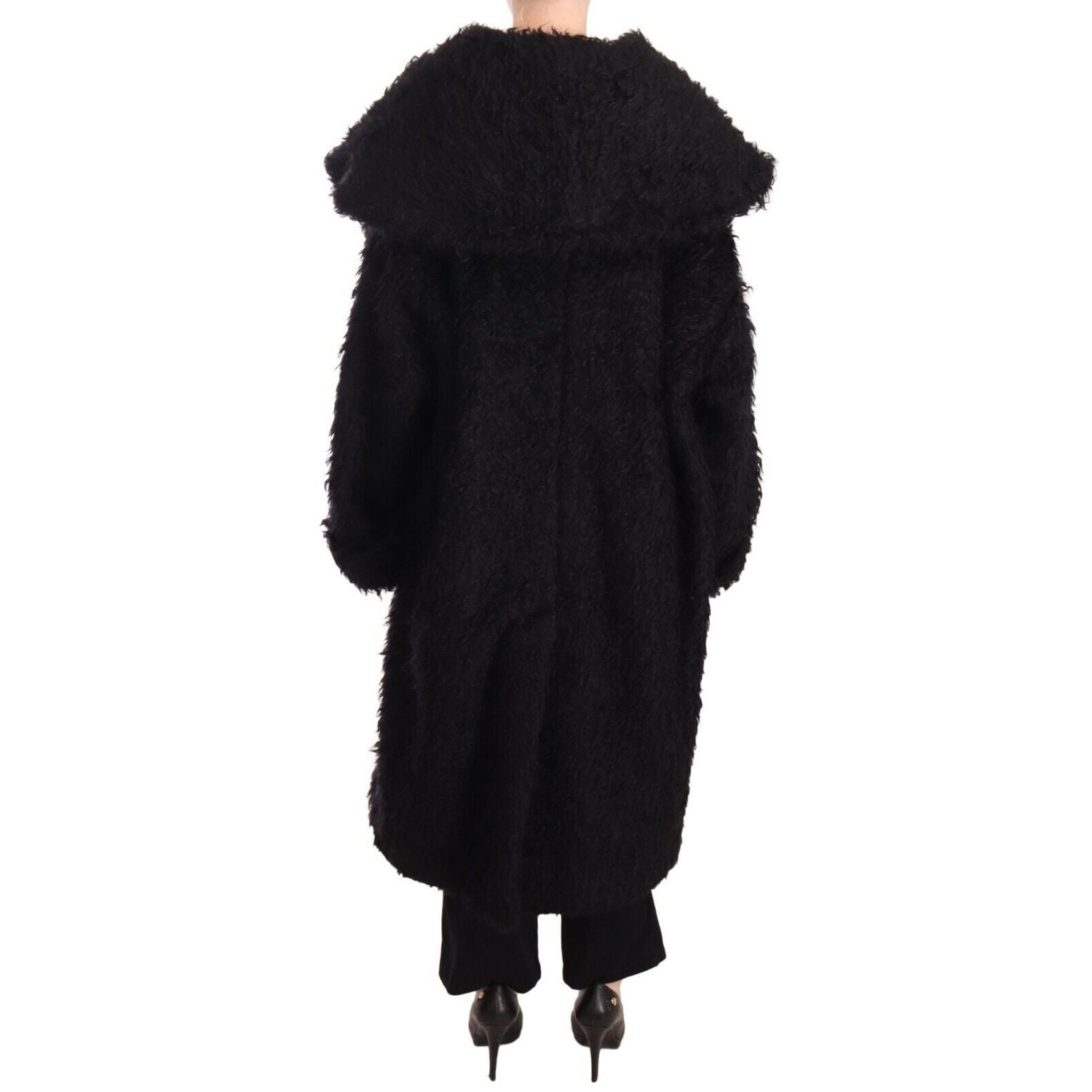 Dolce & Gabbana Black Mohair Fur Cape Trench Coat Jacket