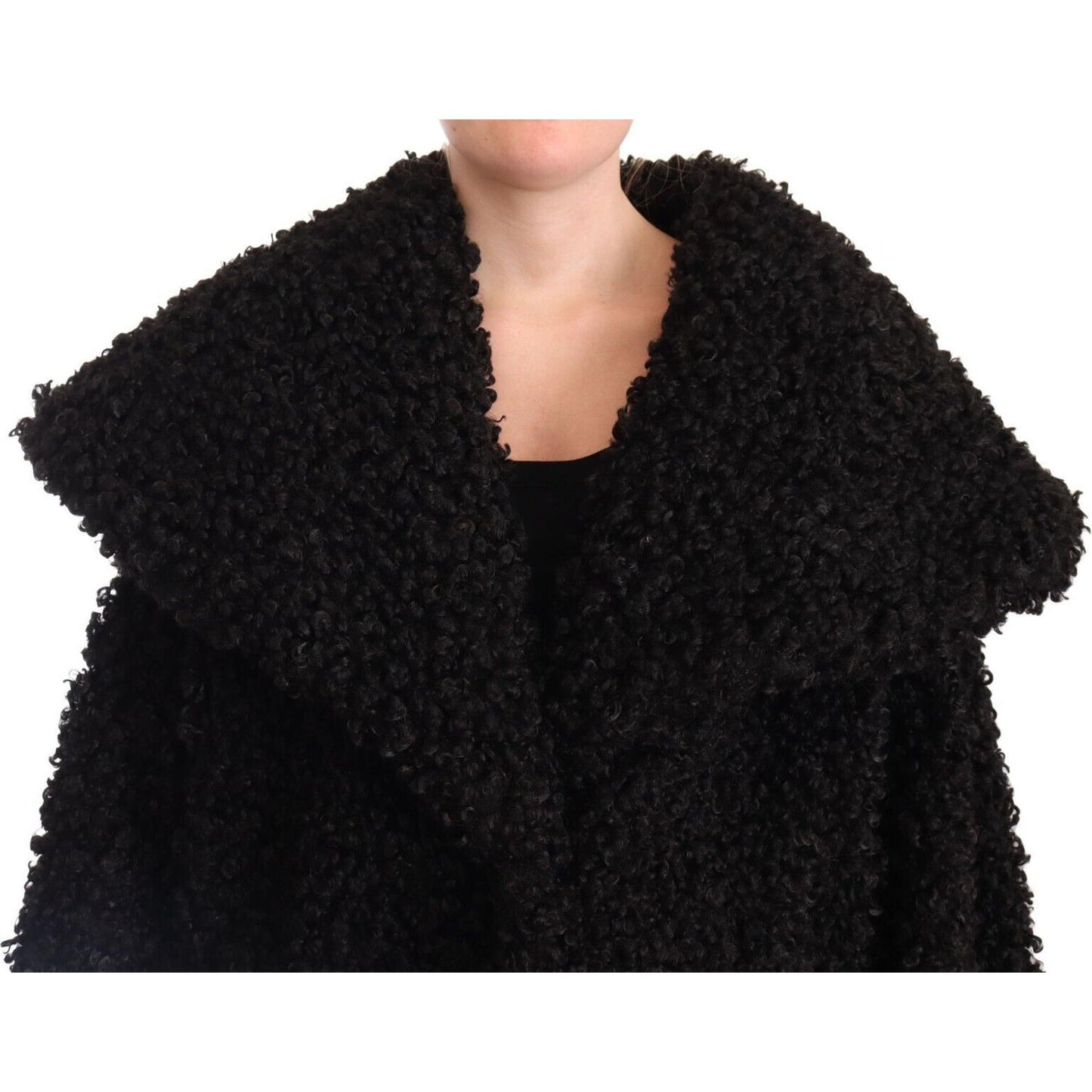 Dolce & Gabbana Black Polyester Fur Trench Coat Jacket