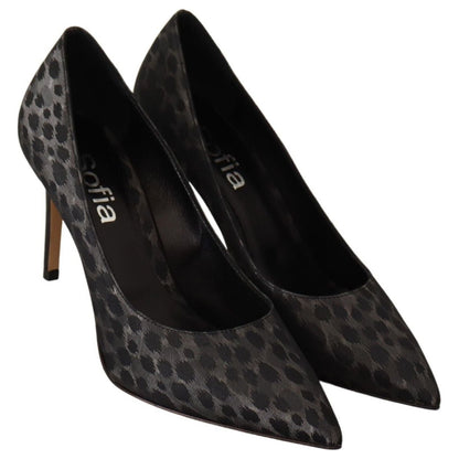 Sofia Black Leopard Leather Stiletto High Heels Pumps Shoes