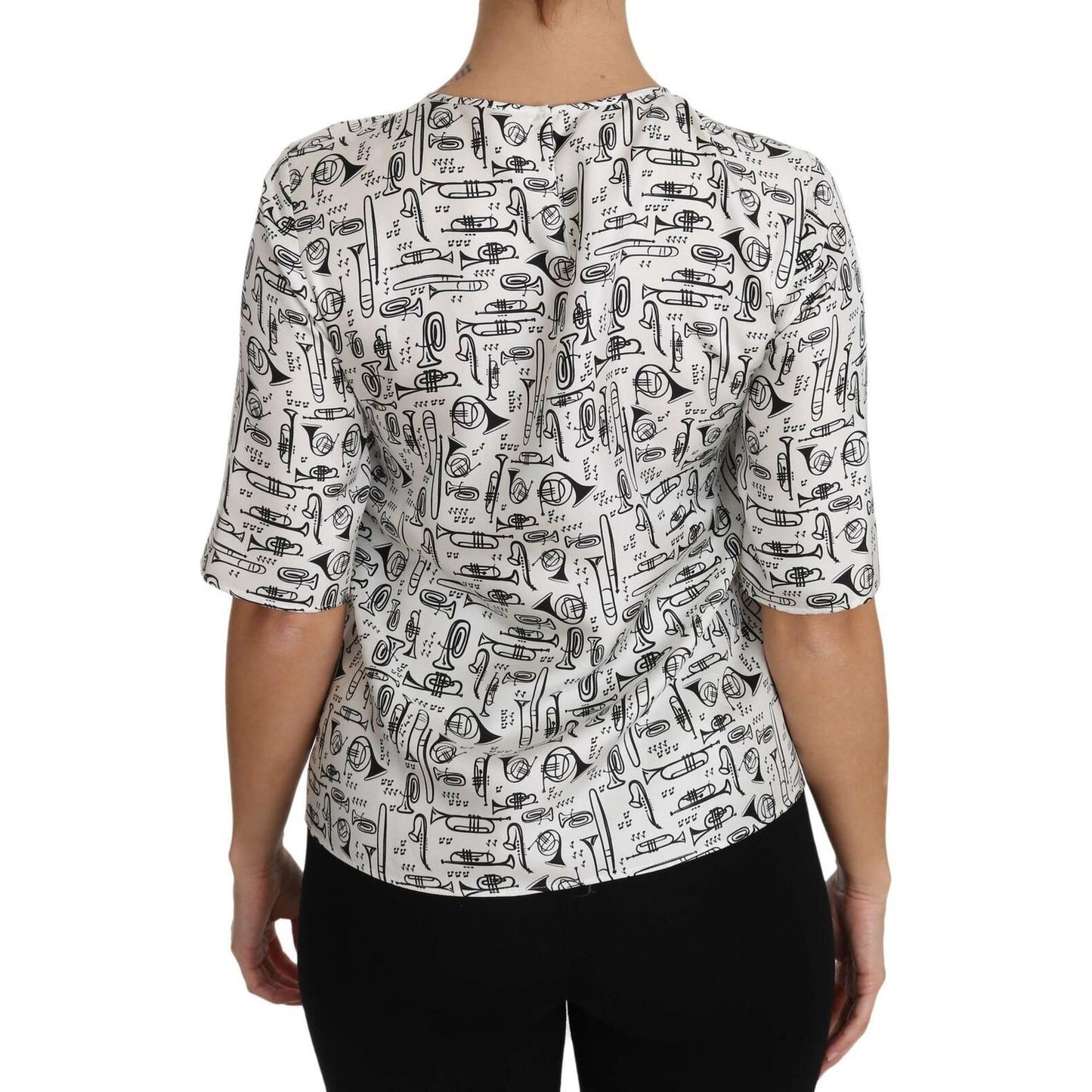 Dolce & Gabbana White Musical Instruments Print Blouse