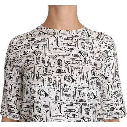 Dolce & Gabbana White Musical Instruments Print Blouse