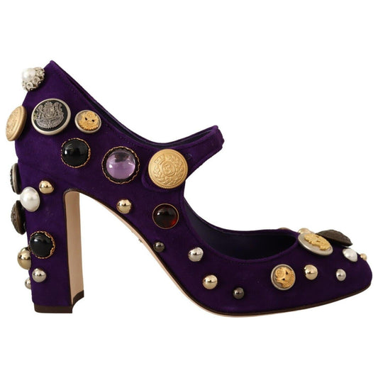 Dolce & Gabbana Elegant Suede Heels with Jewel Buttons Pumps Dolce & Gabbana