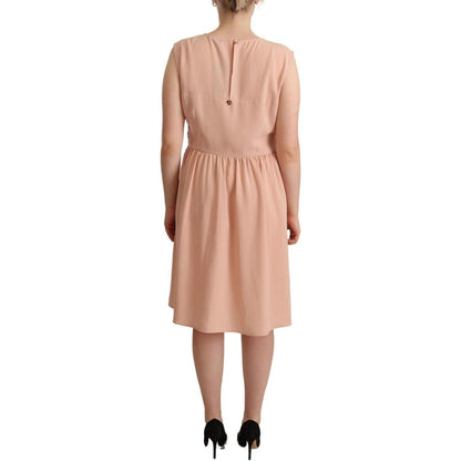 Twinset Beige Polyester Sleeveless Shift Knee Length Dress Twinset