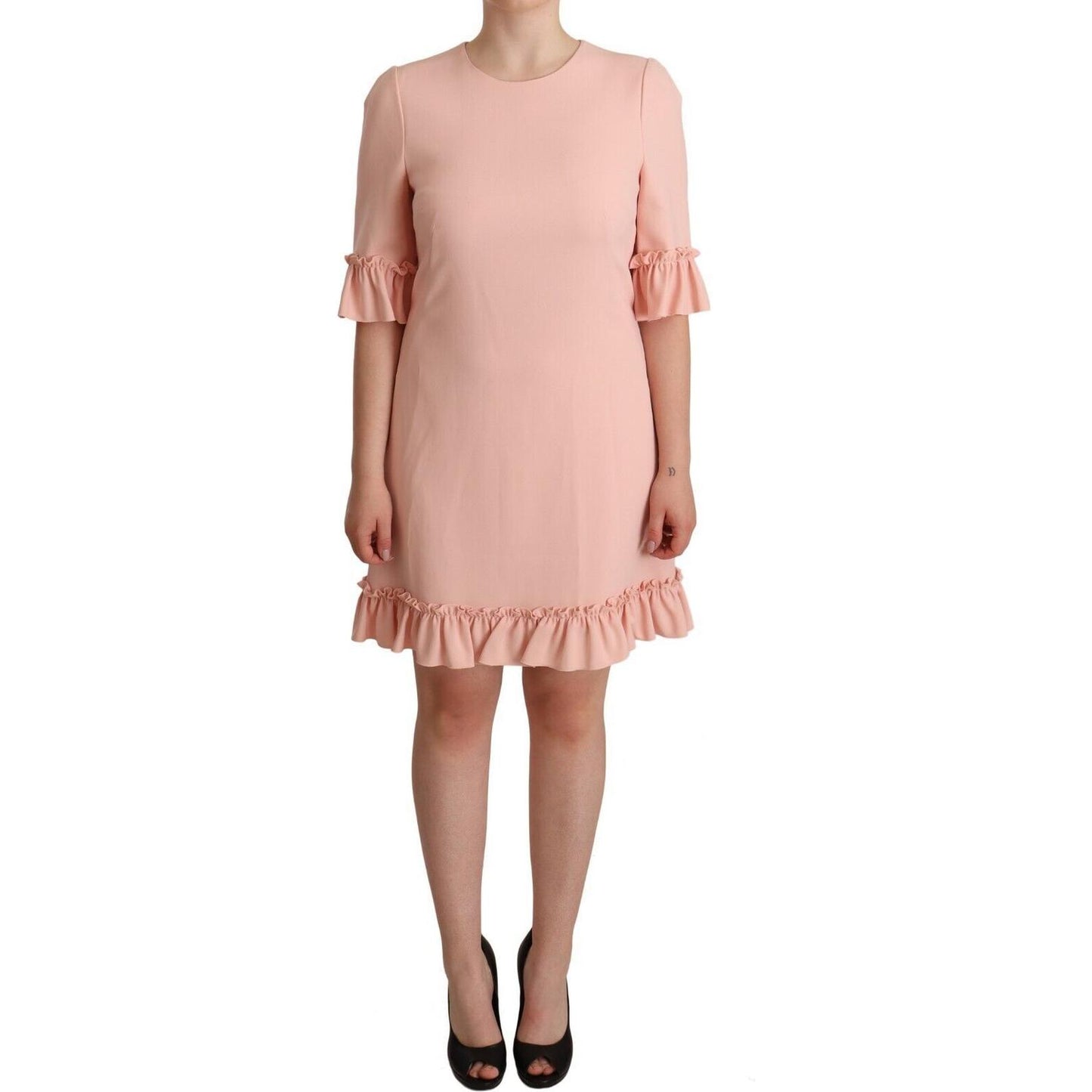 Dolce & Gabbana Ruffled Sleeve Sheath Dress in Pink Dolce & Gabbana