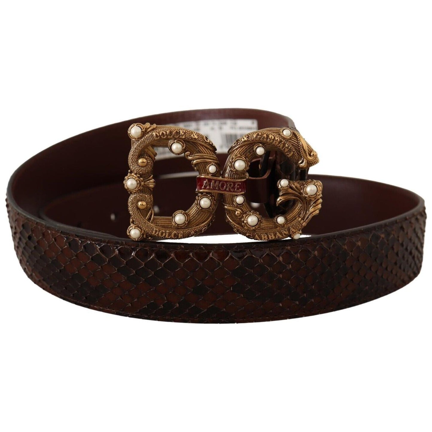 Dolce & Gabbana Elegant Phyton Leather Pearl Buckle Belt WOMAN BELTS Dolce & Gabbana