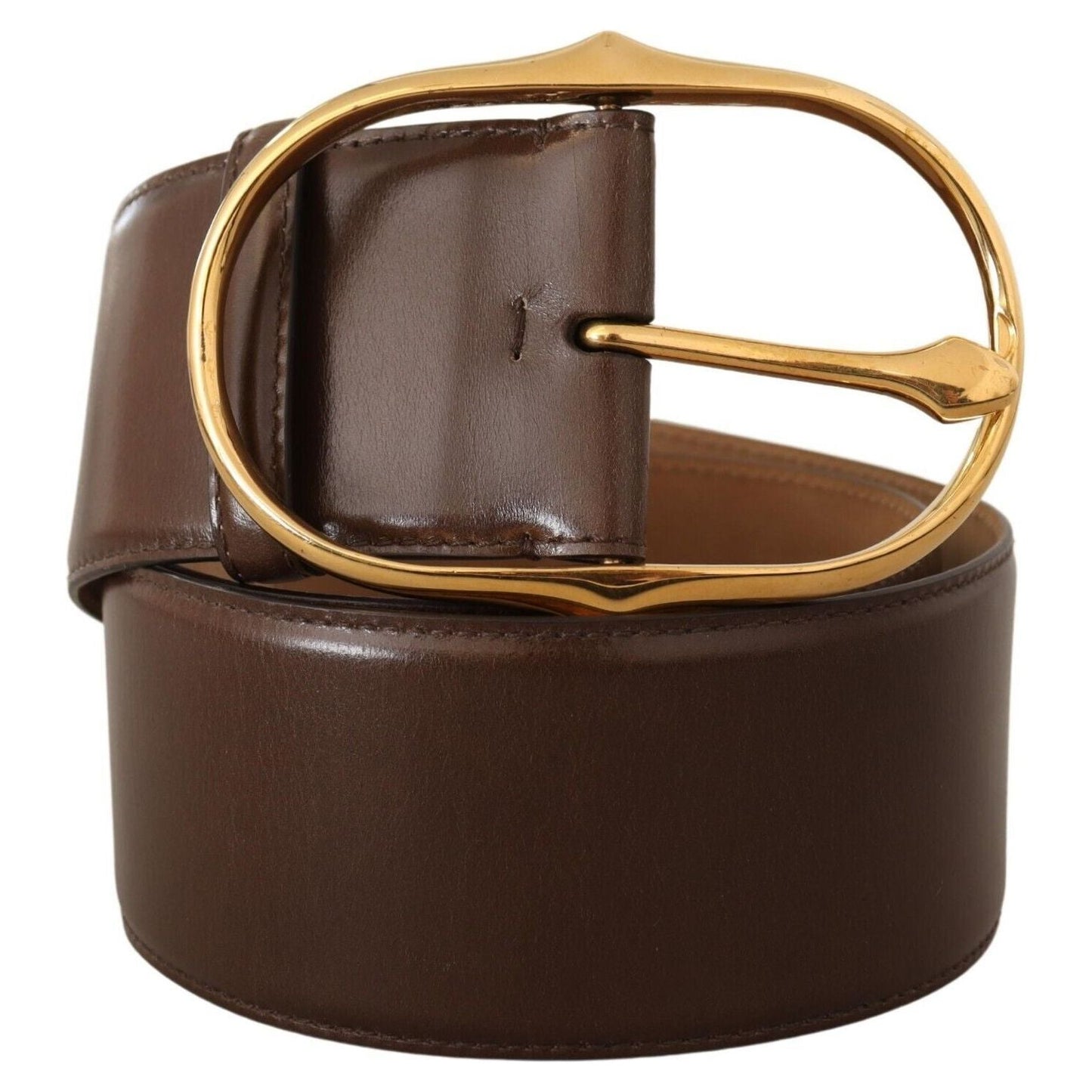 Dolce & Gabbana Elegant Brown Leather Belt with Gold Buckle Dolce & Gabbana