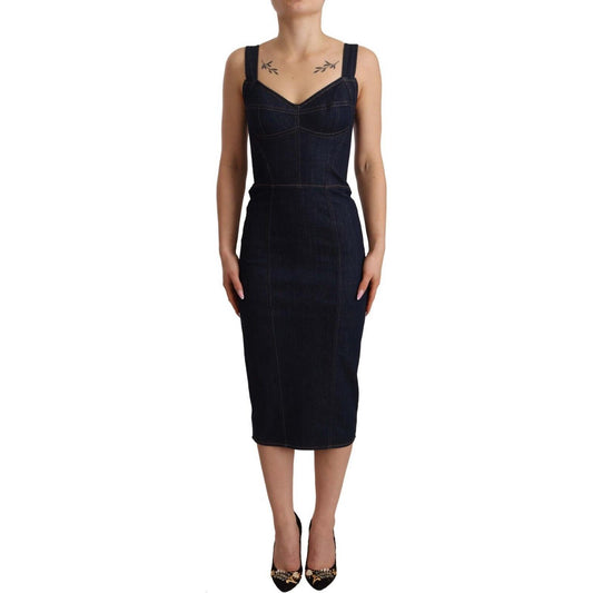 Dolce & Gabbana Elegant Dark Blue Denim Sheath Midi Dress Dolce & Gabbana