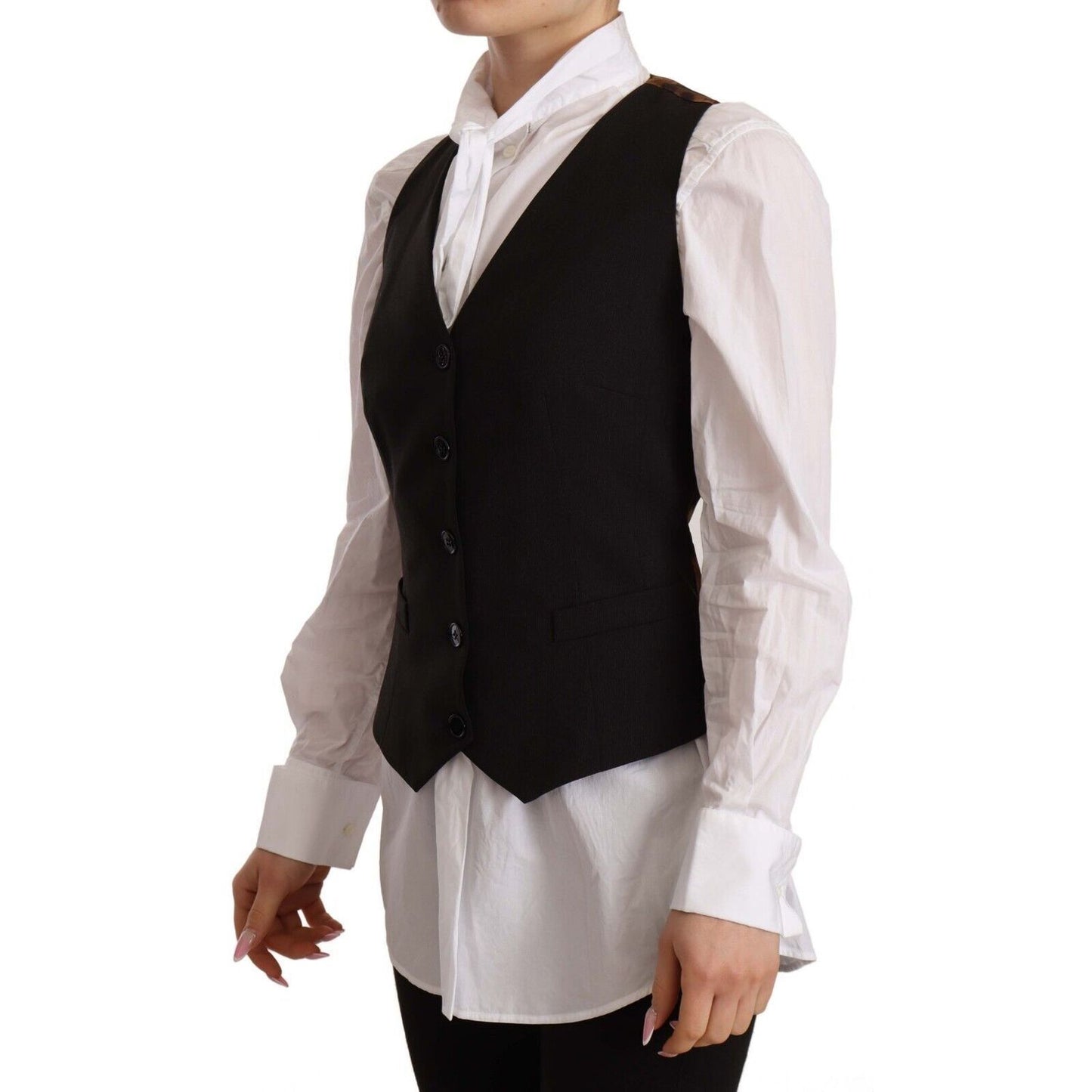 Dolce & Gabbana Black Button Down Sleeveless Vest Polyester Top