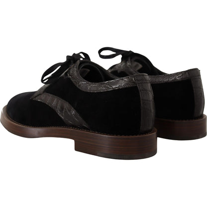 Dolce & Gabbana Black Velvet Exotic Leather Shoes