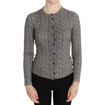 Dolce & Gabbana Black White Wool Top Cardigan Sweater