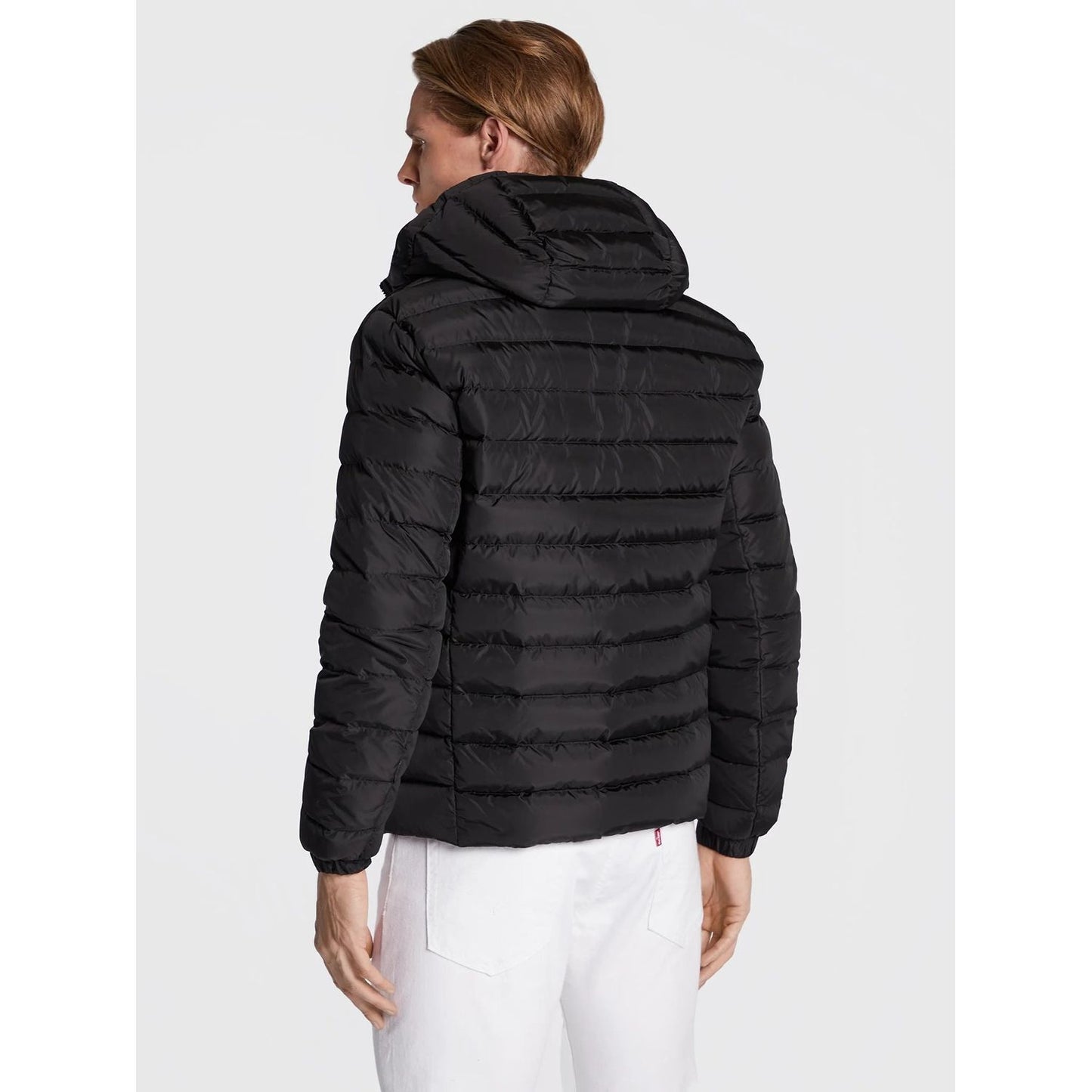 Refrigiwear Elegant Black Hooded Down Jacket with Chic Olive Accent Refrigiwear