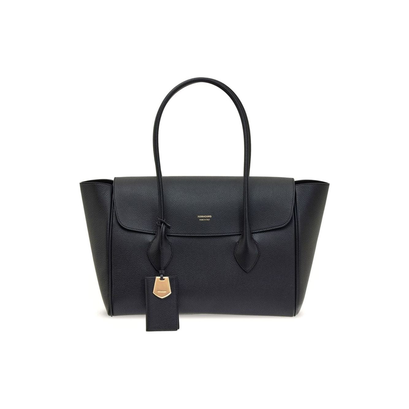 Ferragamo black calf leather smooth grain Handbag Shopper Ferragamo