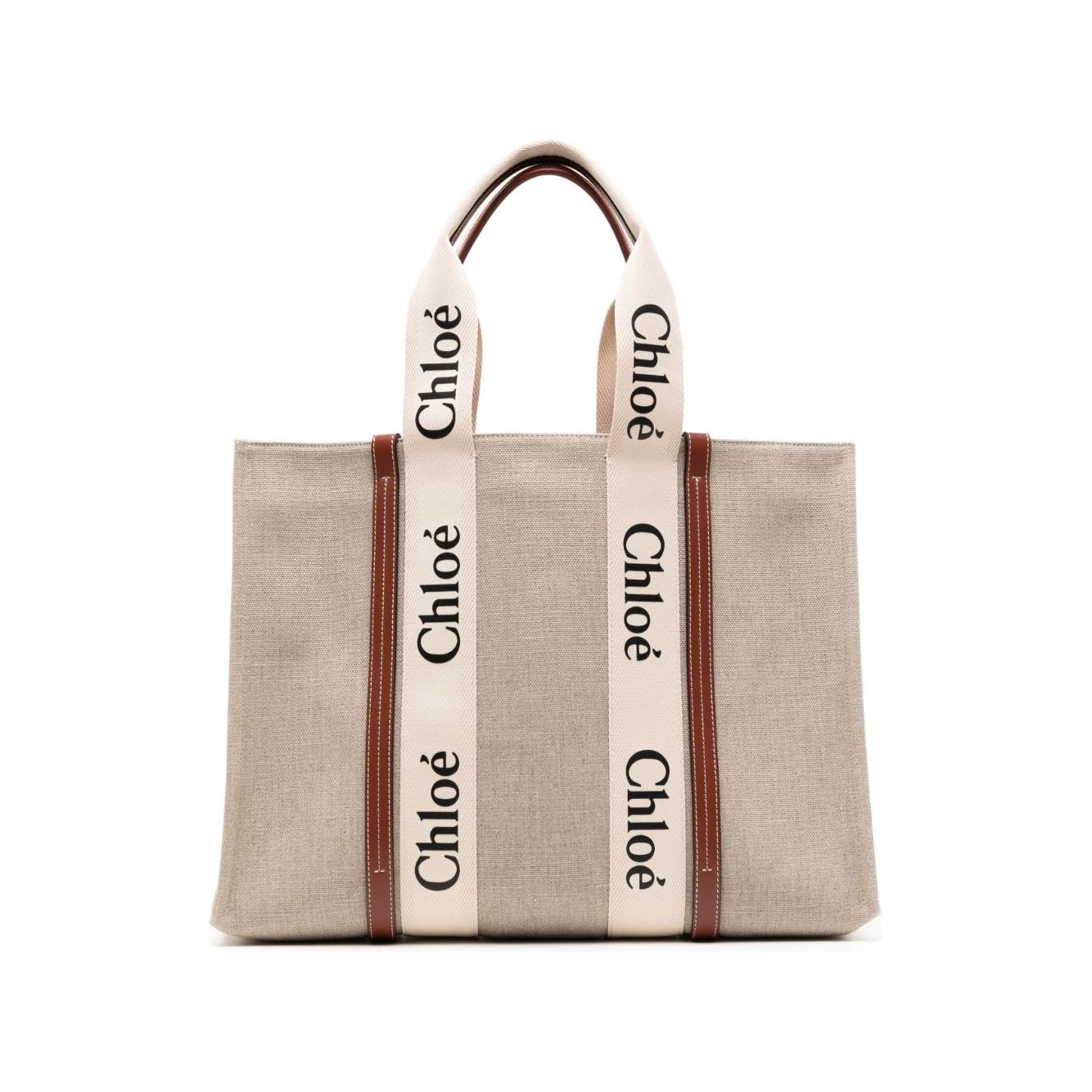 Chloè sand beige cotton leather trim Tote Bag Shopper Chloè