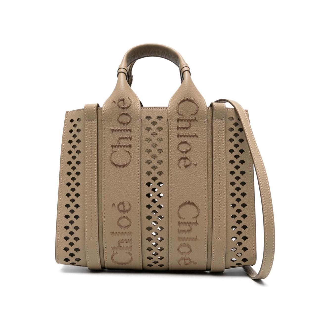 Chloè Brown Leather Grained Perforated Tote Bag Shopper Chloè