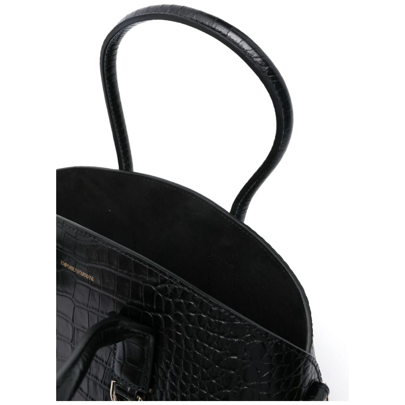 EMPORIO ARMANI CAPSULE faux leather embossed crocodile effect Handbag Black Shopper Emporio Armani