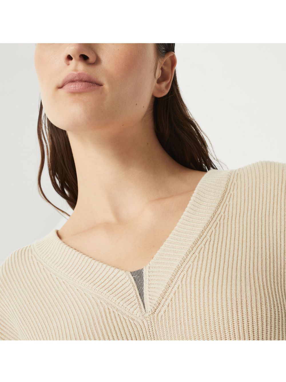 Brunello Cucinelli cotton english rib sweater with shiny detail Topwear Brunello Cucinelli