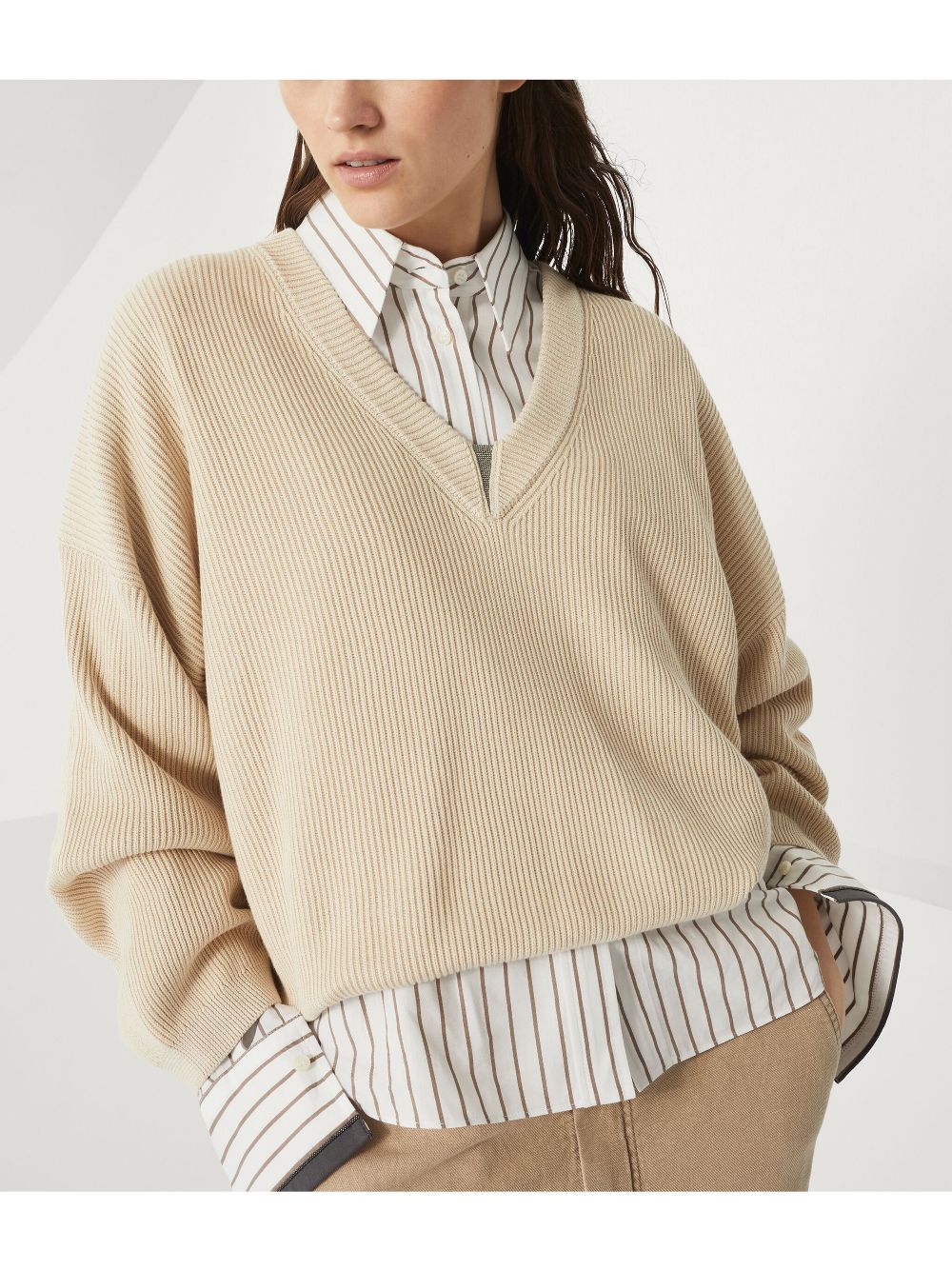 Brunello Cucinelli cotton english rib sweater with shiny detail Topwear Brunello Cucinelli