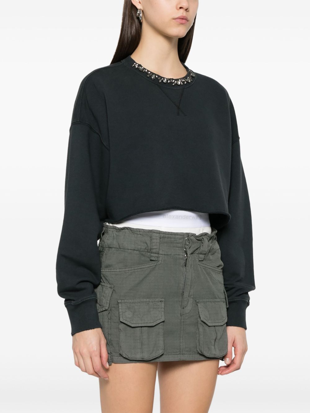 Golden Goose Cropped Cotton Sweatshirt with Crystals on the Front Topwear Golden Goose