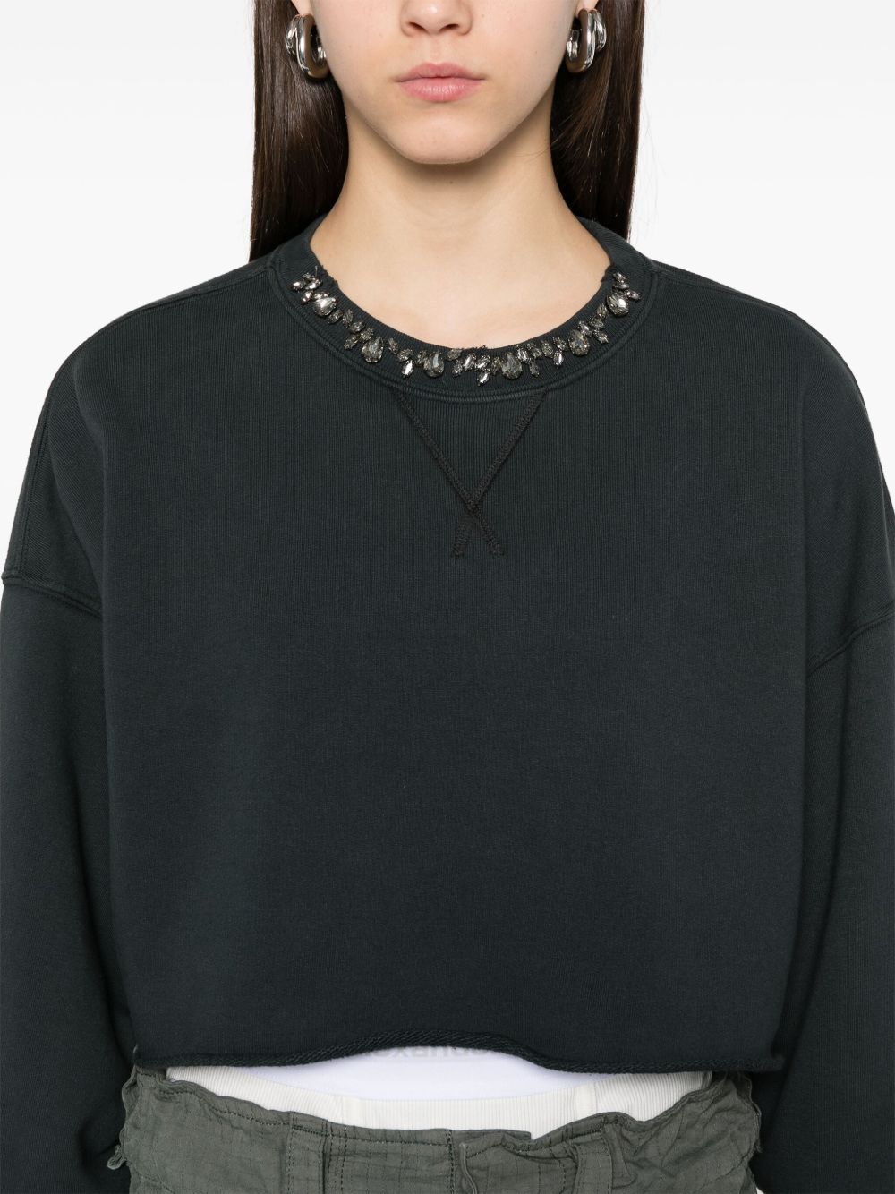 Golden Goose Cropped Cotton Sweatshirt with Crystals on the Front Topwear Golden Goose