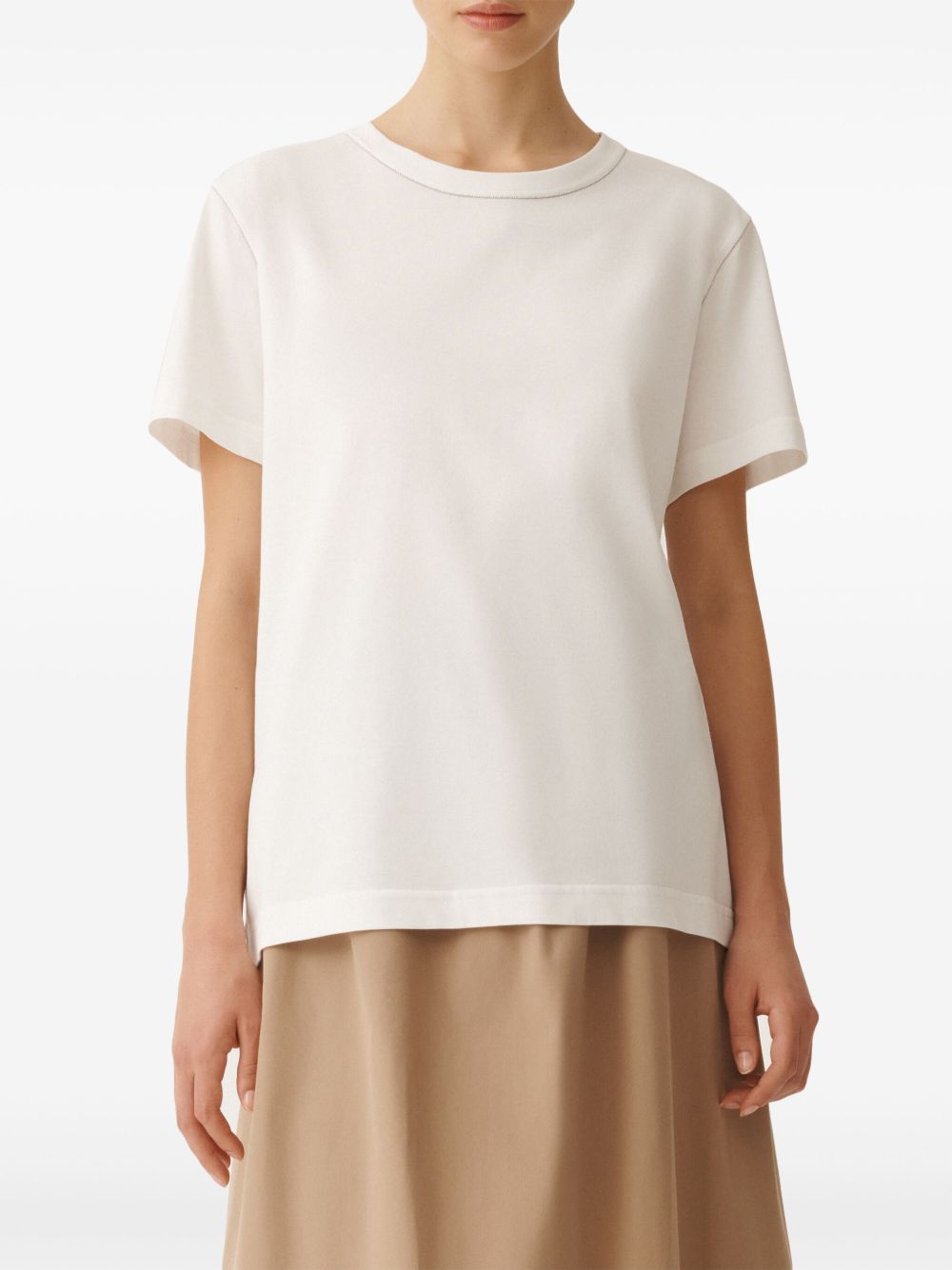 Fabiana Filippi short sleeve basic T-shirt with Diamond wire detail Topwear Fabiana Filippi