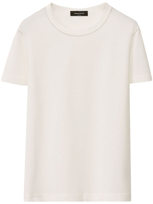 Fabiana Filippi short sleeve basic T-shirt with Diamond wire detail Topwear Fabiana Filippi