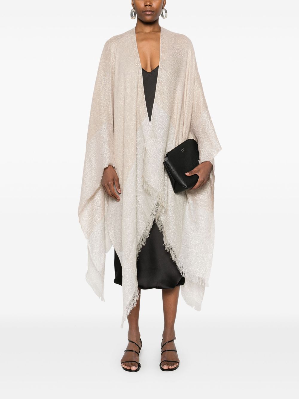 Fabiana Filippi linen blend poncho with fringe detailing Jackets Fabiana Filippi