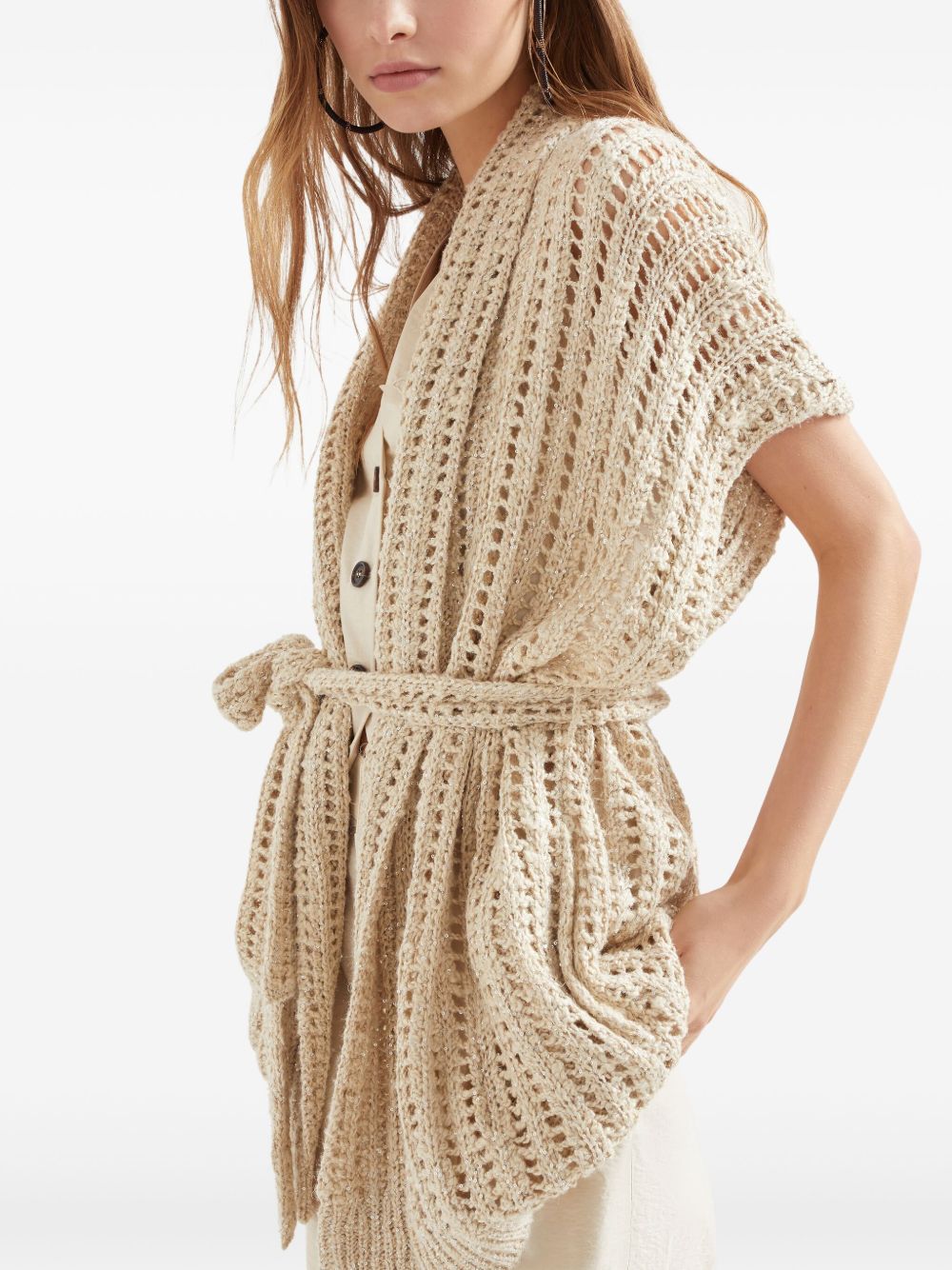 Brunello Cucinelli Dazzling silk and linen openwork rib cardigan Topwear Brunello Cucinelli