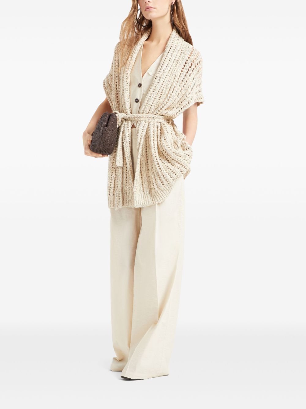 Brunello Cucinelli Dazzling silk and linen openwork rib cardigan Topwear Brunello Cucinelli