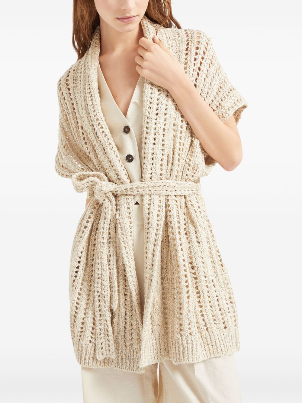 Brunello Cucinelli Dazzling silk and linen openwork rib cardigan Topwear Brunello Cucinelli