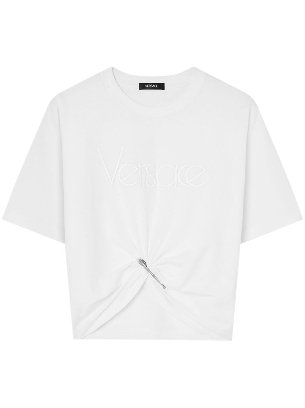 Versace logo-embroidered T-shirt in white Topwear Versace