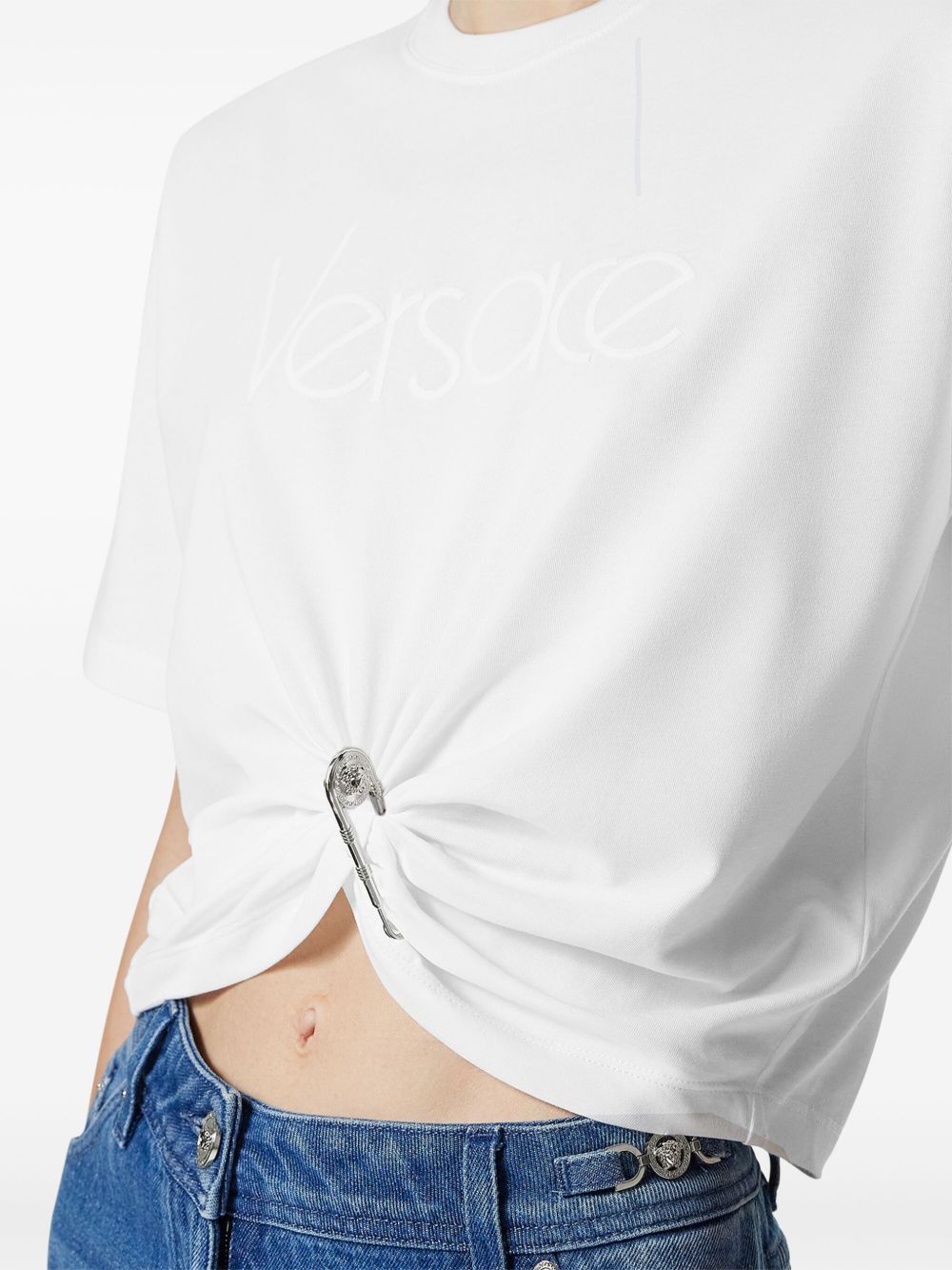 Versace logo-embroidered T-shirt in white Topwear Versace