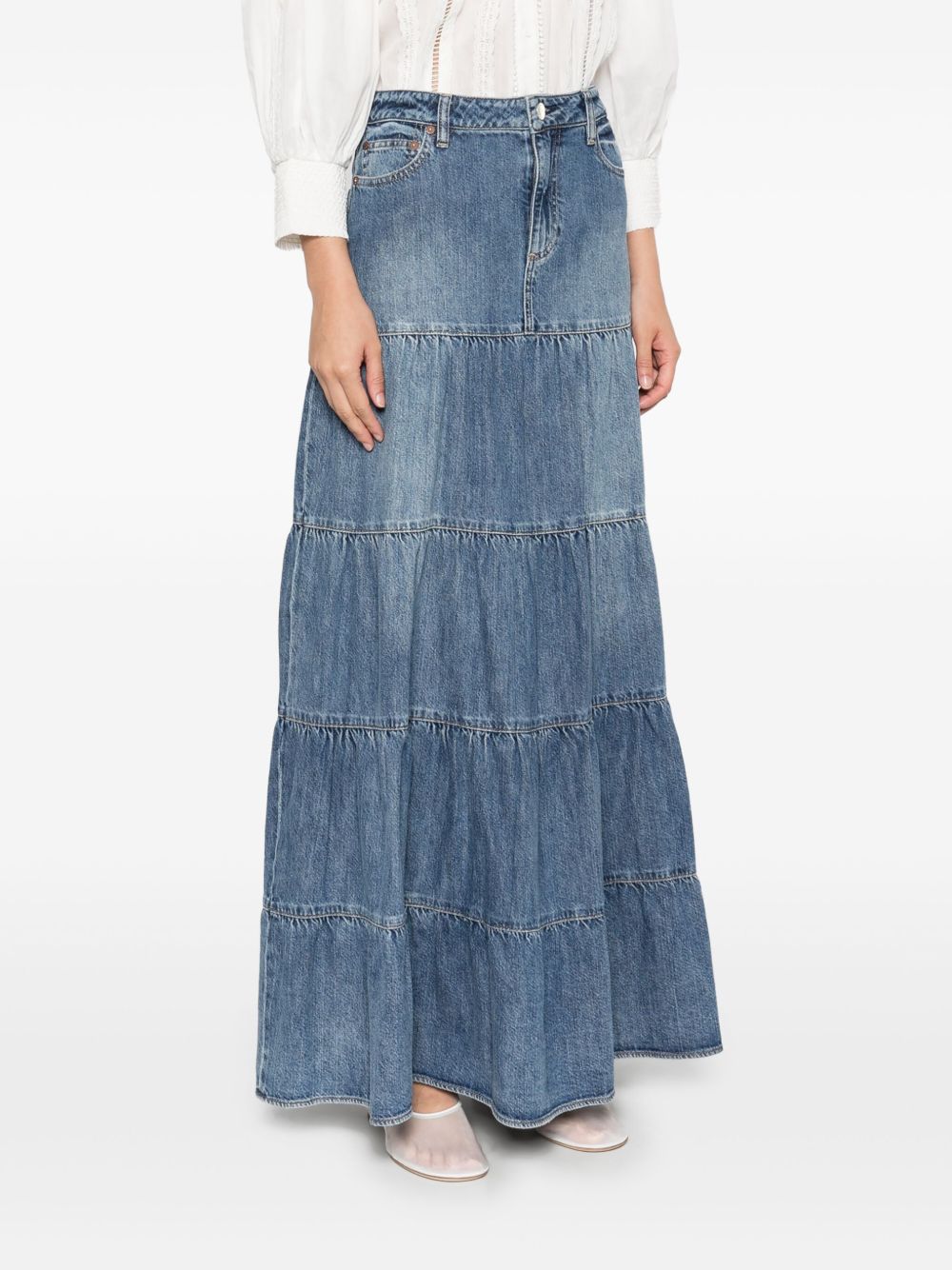 Alice + Olivia Mindy Denim Maxi Skirt - Blue Skirts Alice + Olivia