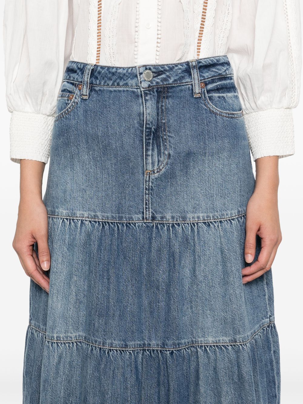 Alice + Olivia Mindy Denim Maxi Skirt - Blue Skirts Alice + Olivia