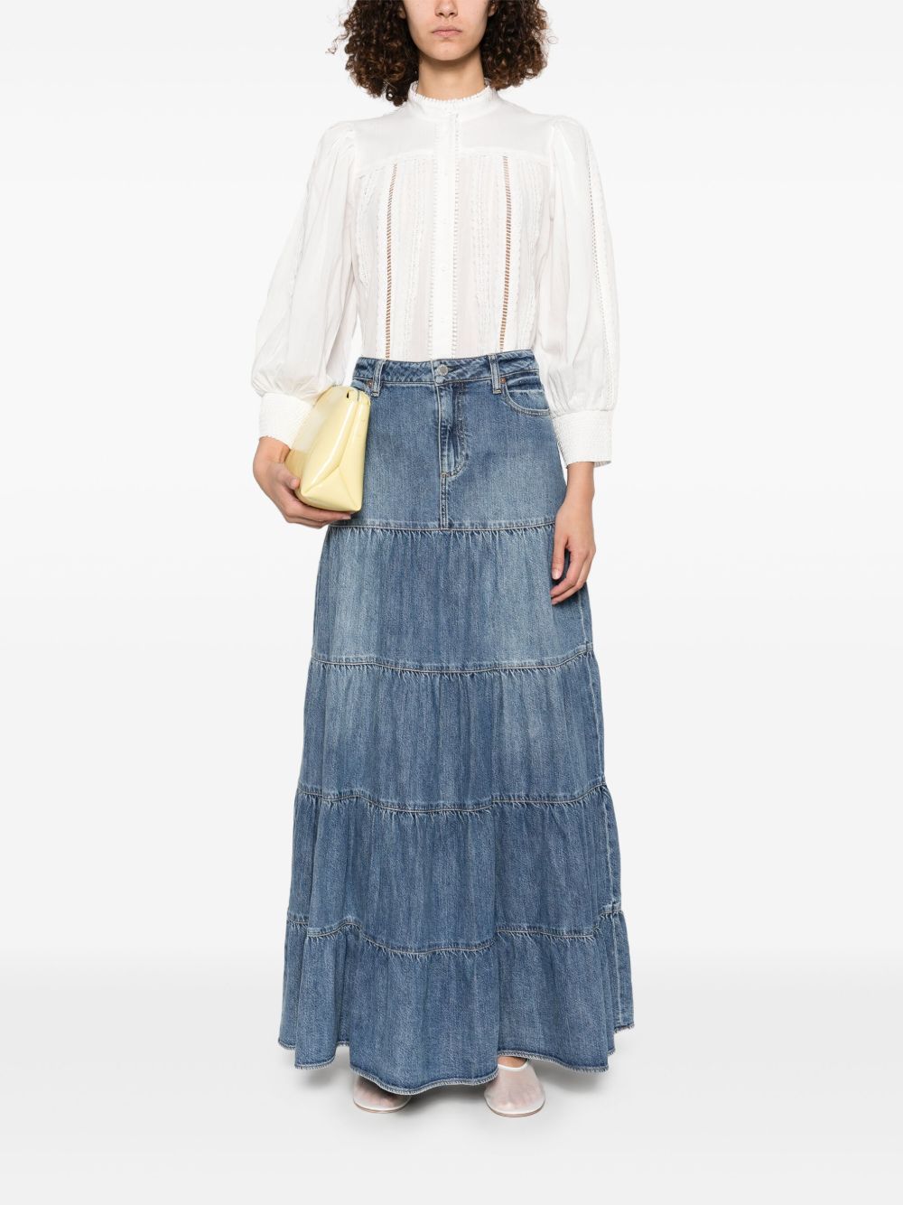 Alice + Olivia Mindy Denim Maxi Skirt - Blue Skirts Alice + Olivia