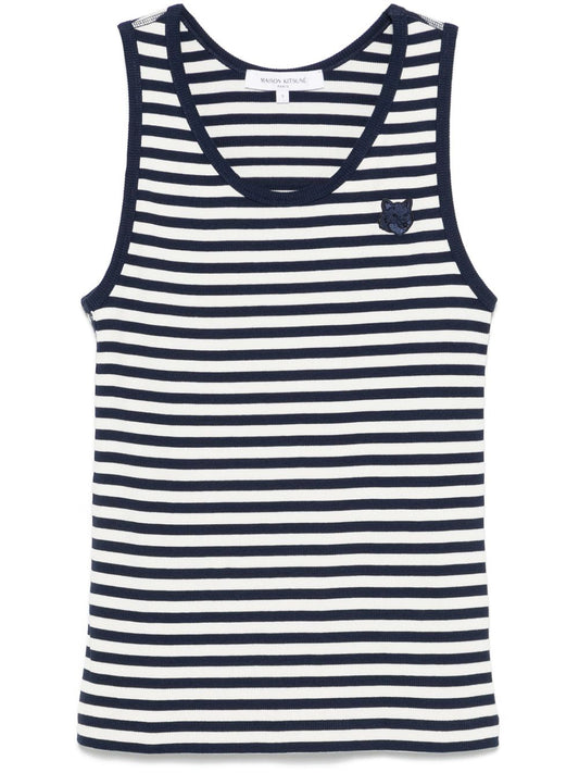 Maison Kitsune bold fox head patch multi stripes ribbed tank top Topwear Maison Kitsune