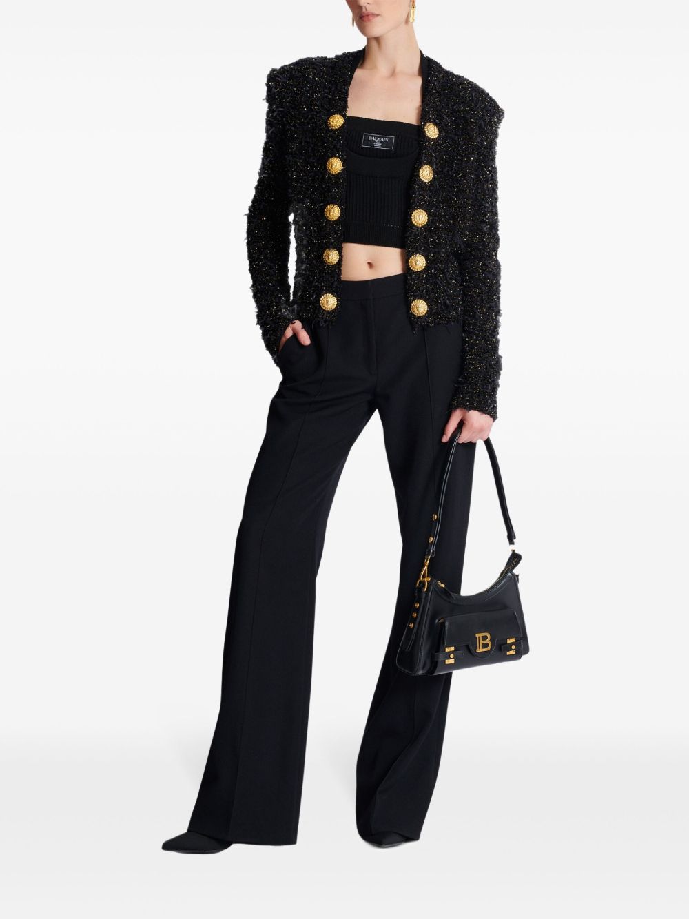 Balmain Embellished metallic bouclé-tweed jacket Jackets Balmain