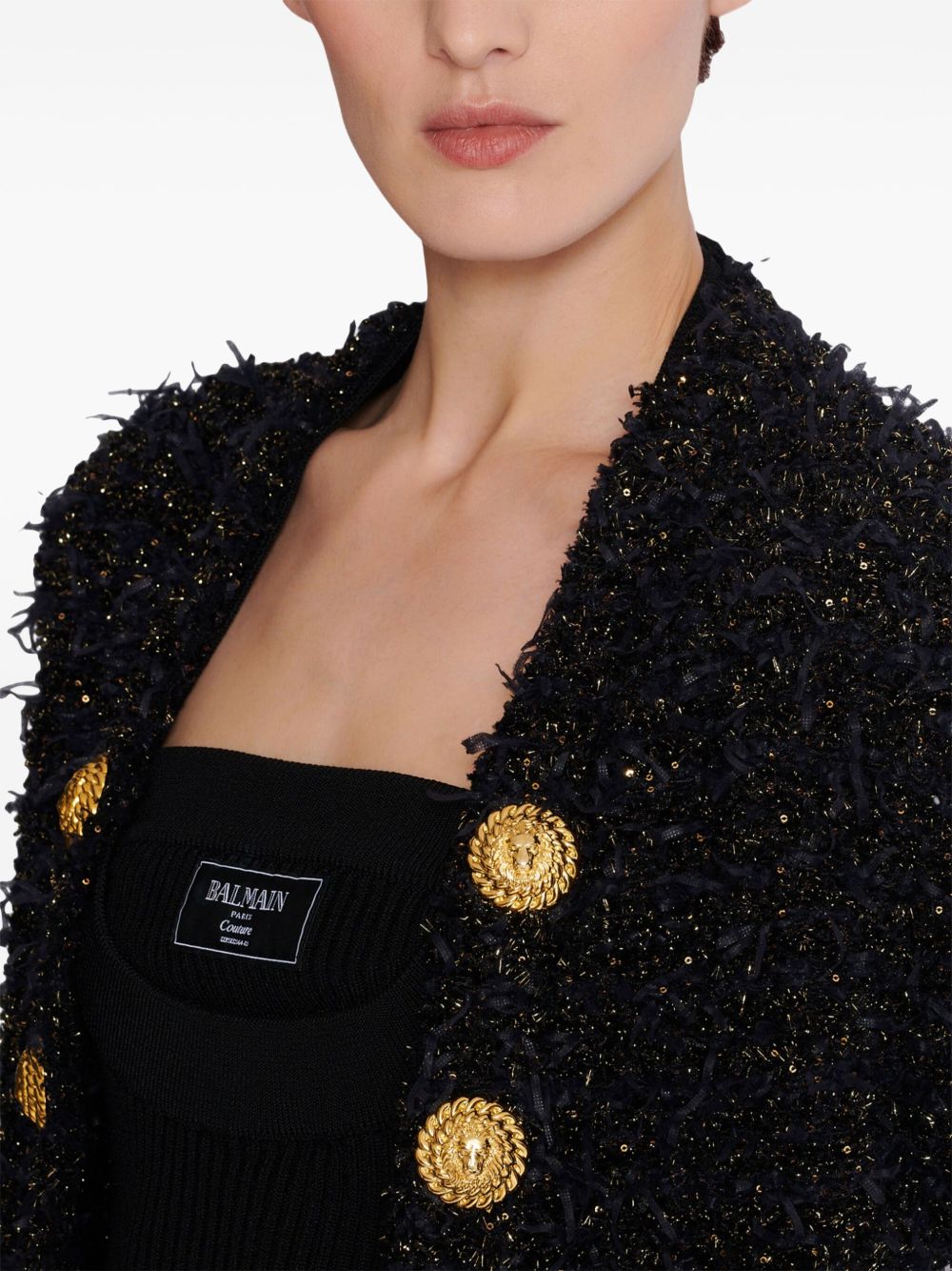 Balmain Embellished metallic bouclé-tweed jacket Jackets Balmain