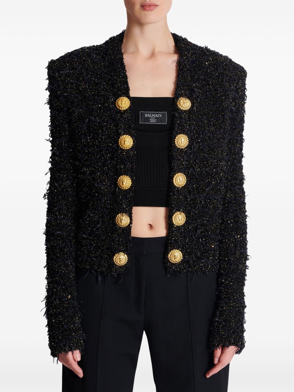 Balmain Embellished metallic bouclé-tweed jacket Jackets Balmain