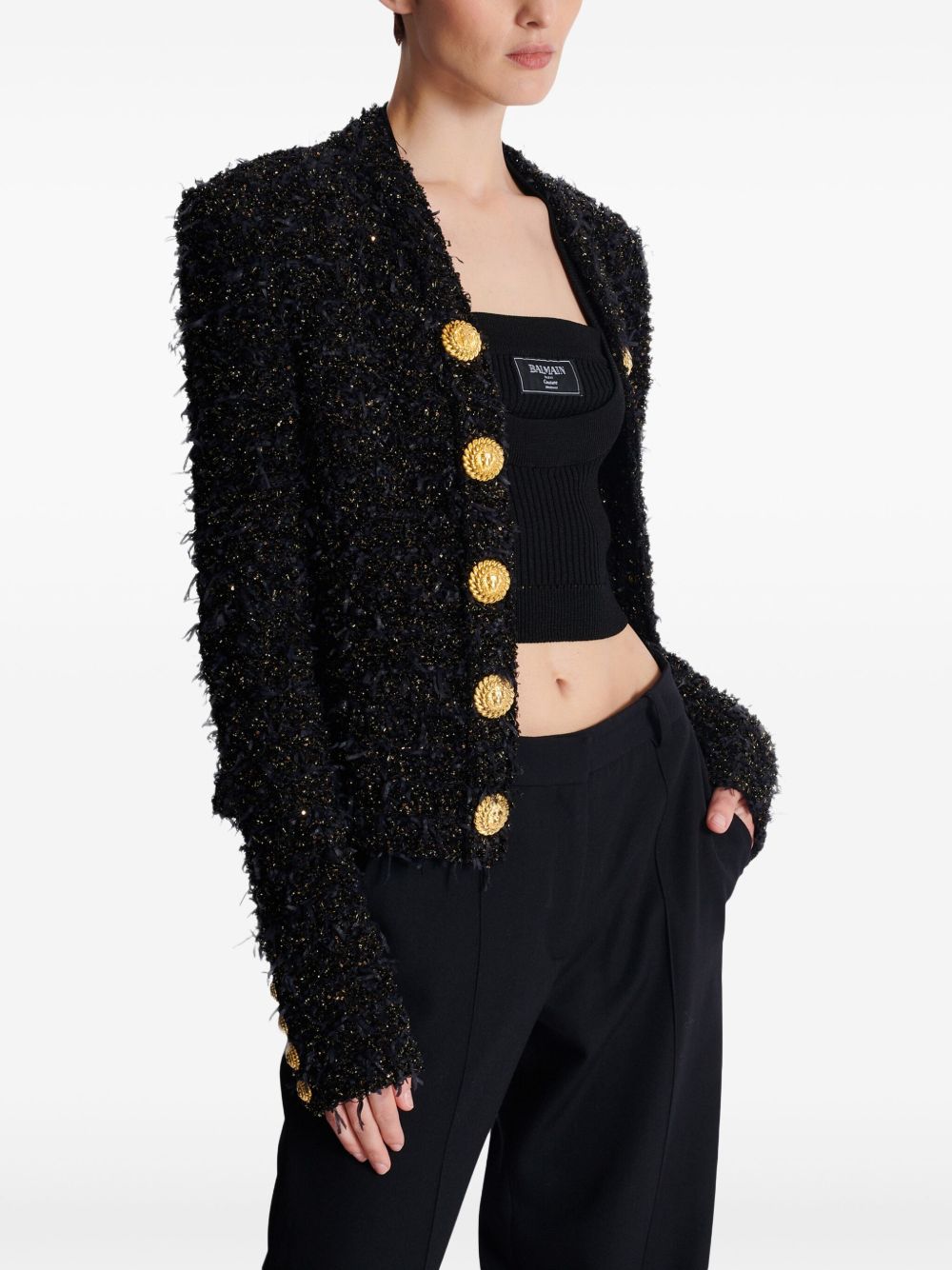 Balmain Embellished metallic bouclé-tweed jacket Jackets Balmain