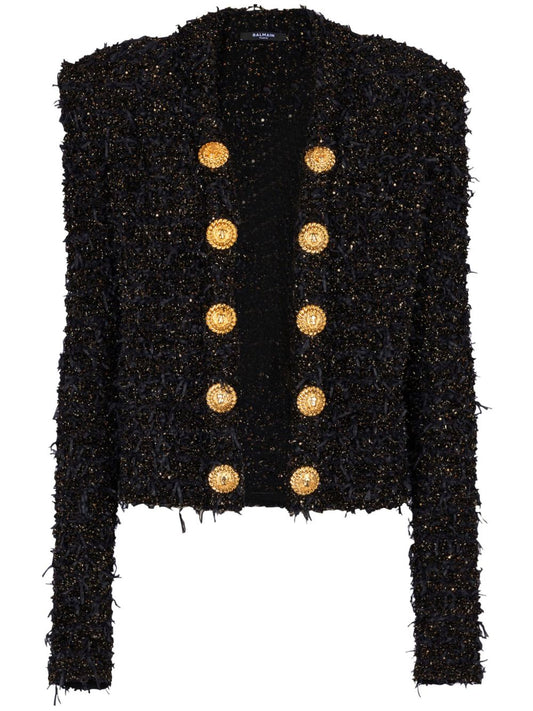 Balmain Embellished metallic bouclé-tweed jacket Jackets Balmain