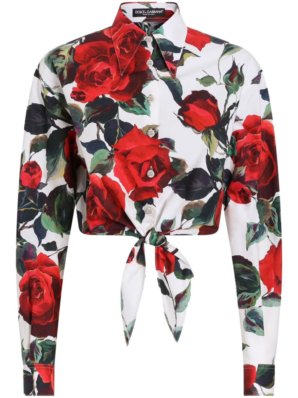 Dolce & Gabbana Short shirt with bow in cotton with rose print Shirts Dolce & Gabbana